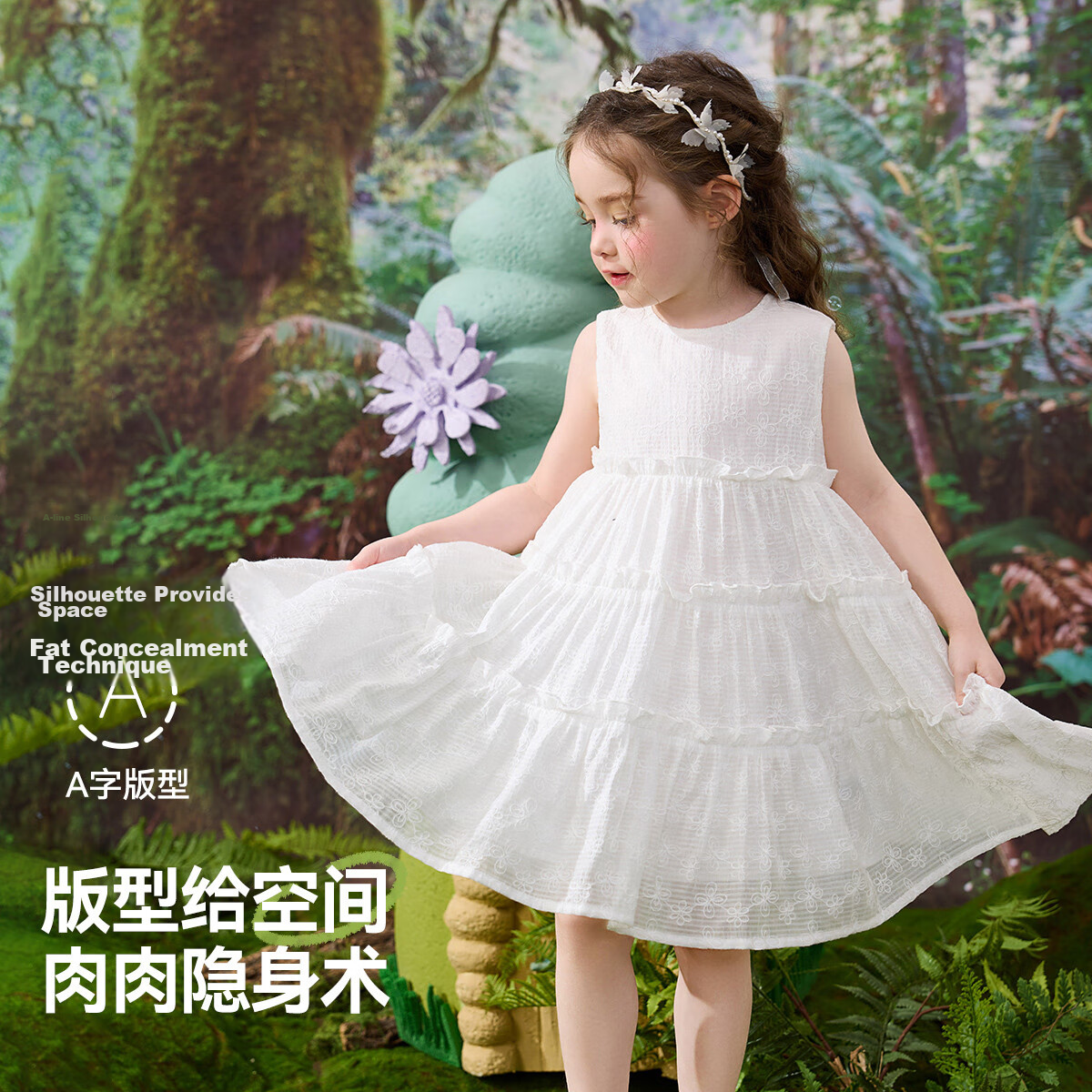ASK JUNIOR Girls' Dress 2026 Summer Children's Lightweight Breathable Sleeveless Cake Dress Casual Princess Dress White 130 4