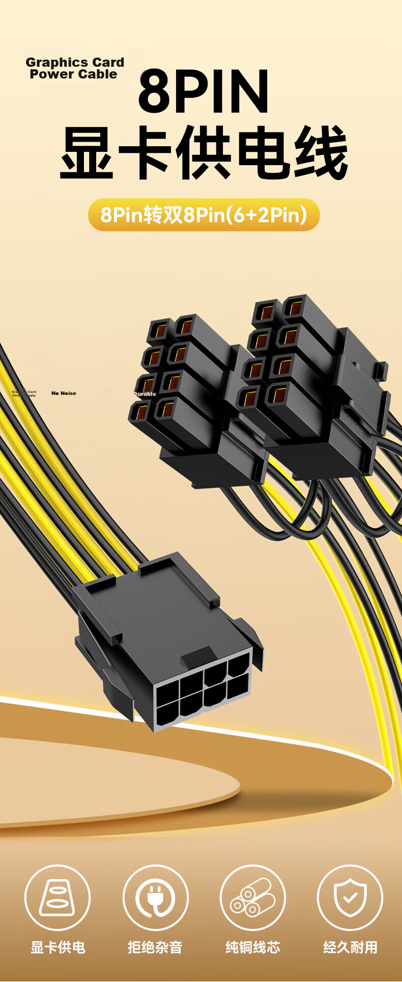 BIAZE Graphics Card Power Cable Desktop PC 8Pin Female to Dual 6+2Pin Male and Dual 8Pin Male Power Module Adapter Cable 8P Reverse Connection Cable 4