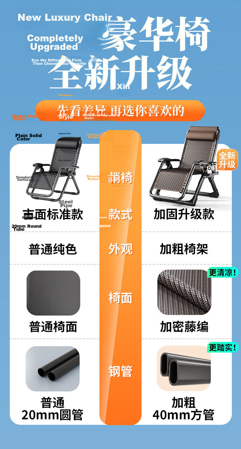 Qiyinge Folding Recliner Chair 2026 New Model Foldable Lounge Chair for Balcony Home Use Comfortable Rattan Chair for Elderly Long Sitting 3