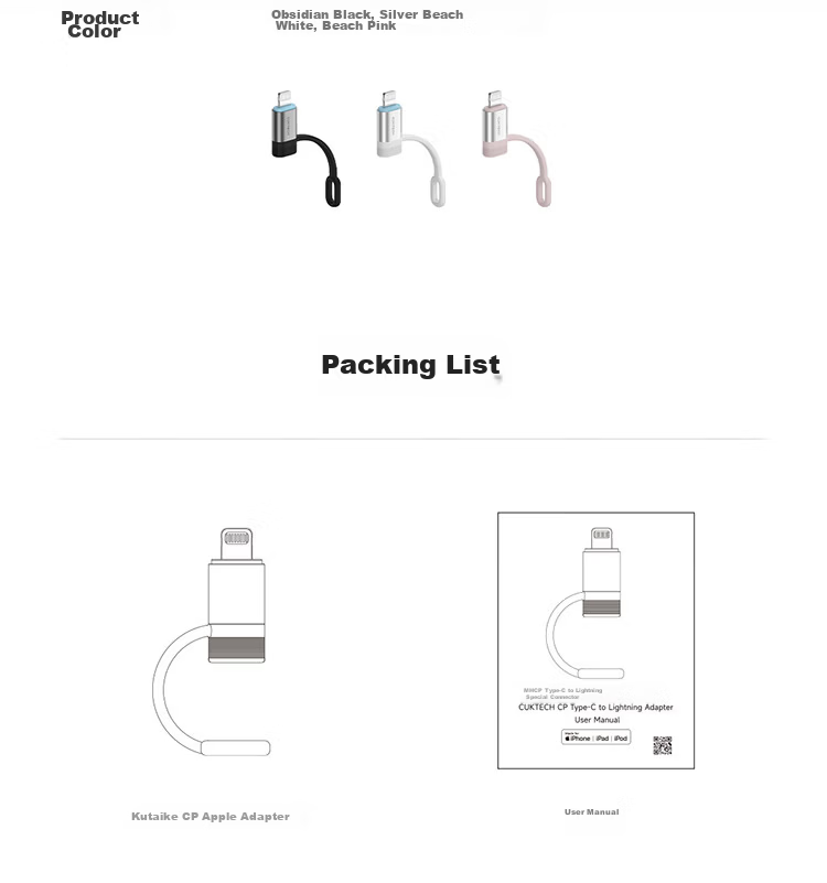CUKTECH Coolstate CP Apple MFi Certified Adapter 3A Fast Charging Type-C to Lightning Converter Charger Data Transfer Android Apple Adapter White 8
