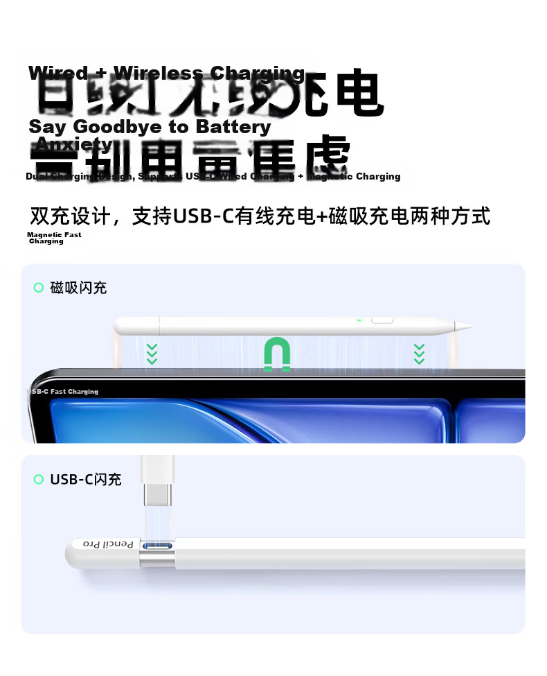 Smorss Dual Charging iPad Stylus Pen for iPad Pro/Air/mini6 Magnetic Touch Capacitive Pen for Writing and Drawing with Palm Rejection Apple Tablet Pen 3