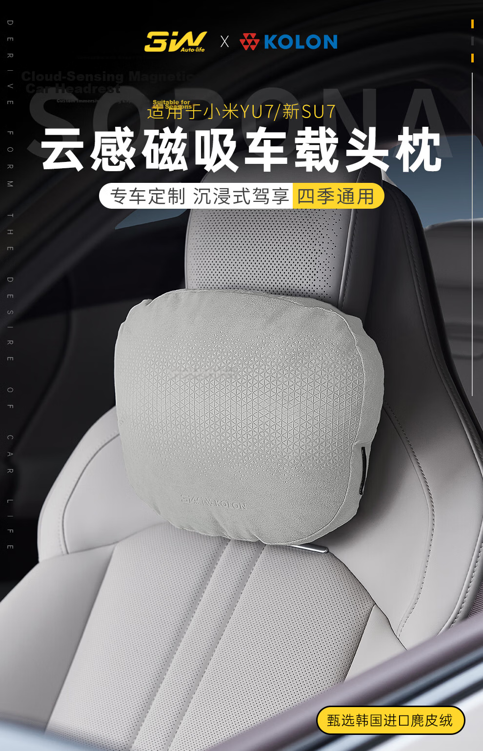 3W Korea Kolon Collaboration Tesla Xiaomi Car Headrest Neck Pillow Perforated Black 1