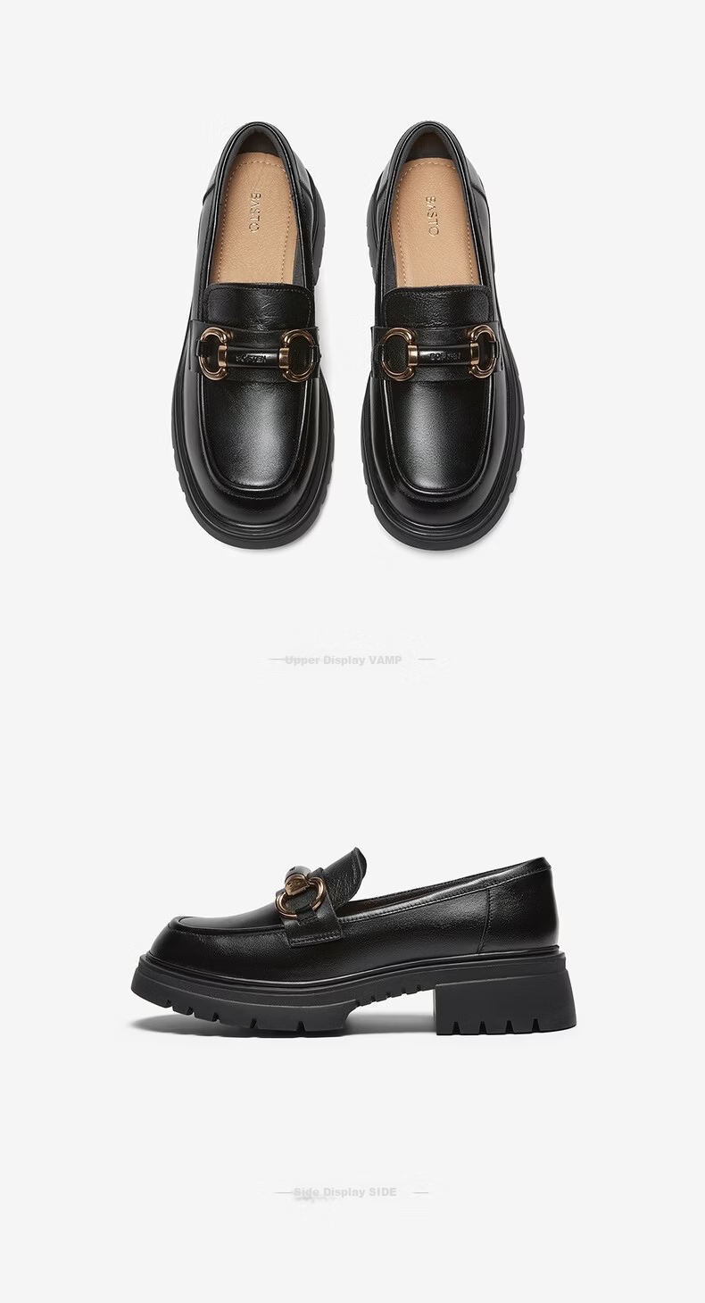 BASTO 26 Spring Loafers Simple College Style Chunky Heel Women's Single Shoes TFW68AA6 Black 41 14