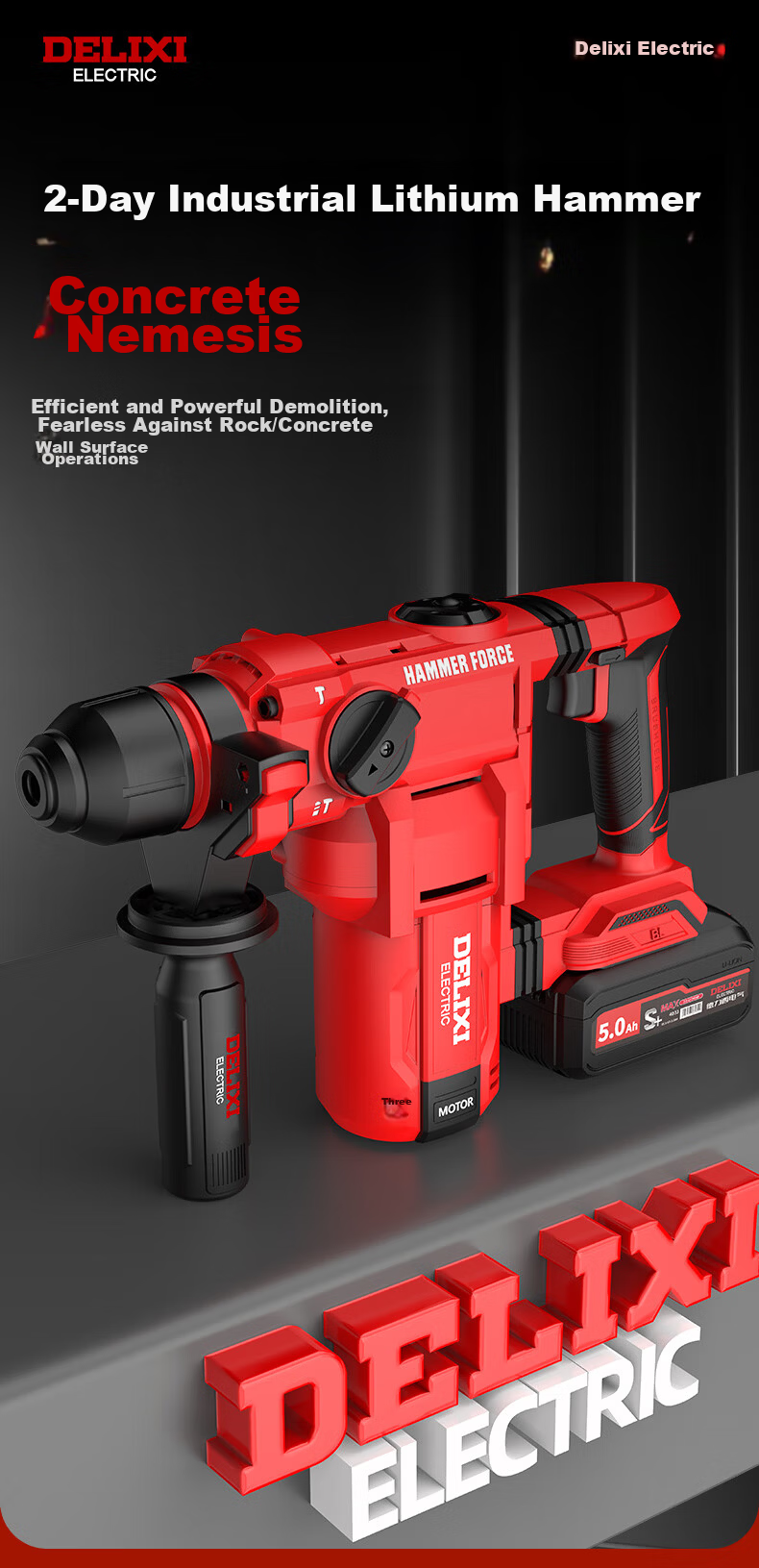 Delixi Electric Lithium Battery Hammer Drill Cordless Rotary Hammer Concrete Industrial Grade Impact Drill 1
