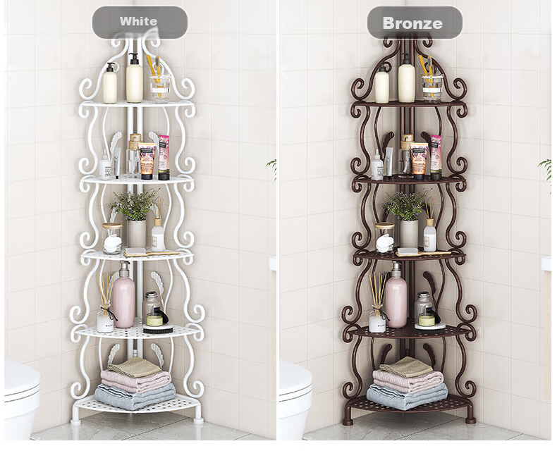 WoJia No-Installation Foldable Bathroom Floor Multi-Layer Basin Storage Rack 5-Tier Organizer Shelf 18