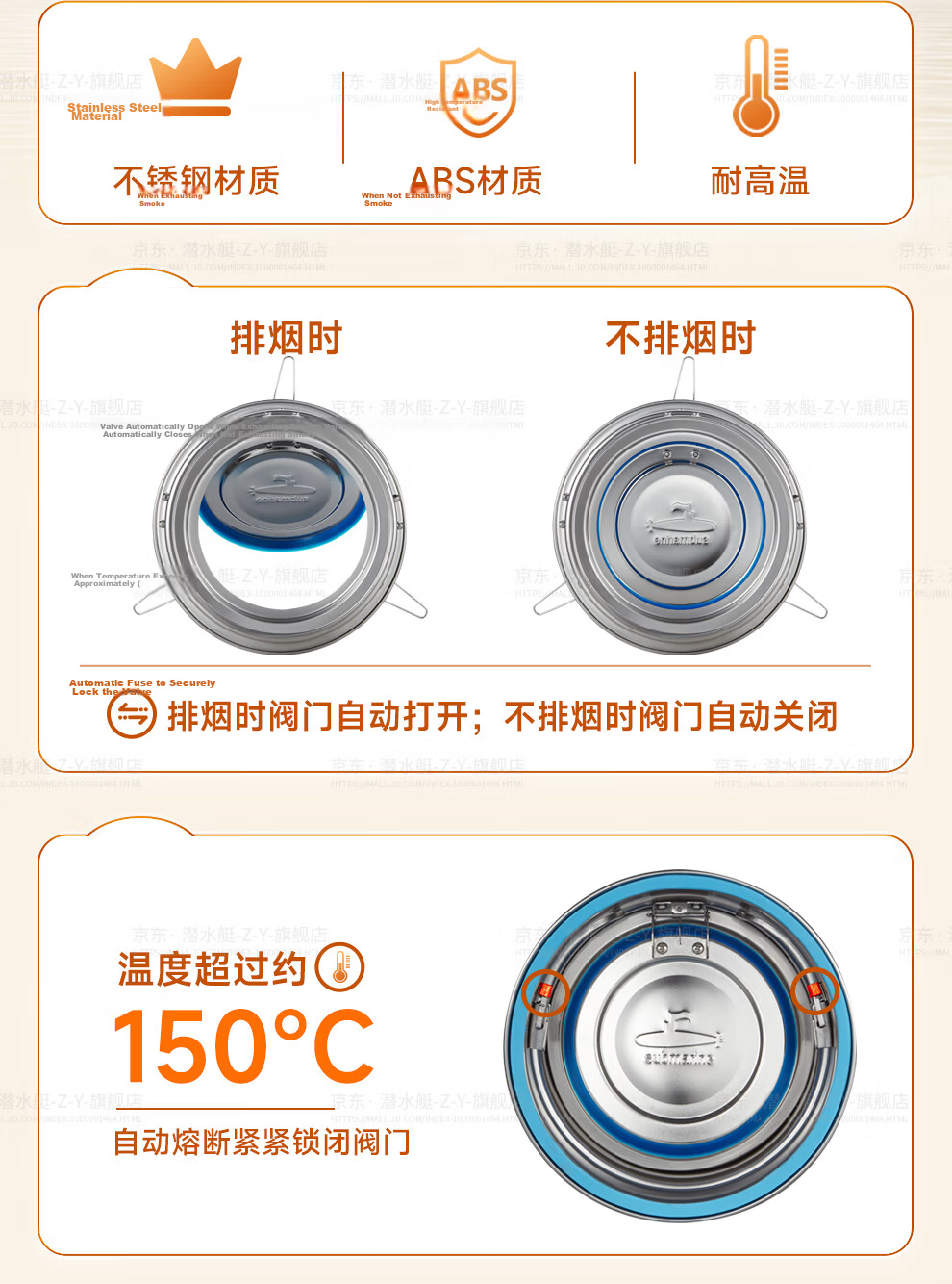 Submarine GH160 Kitchen Range Hood Check Valve, Public Vent Anti-Odor Device, Stainless Steel Upgraded Versio 6