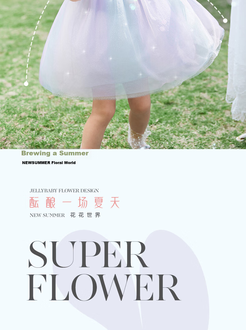 JELLYBABY Flutter Sleeve Fairy Dress Summer Girls Baby Patchwork Mesh Breathable Lightweight Skirt 18