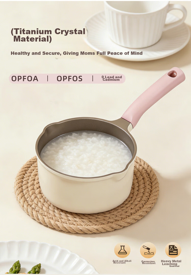 Bear Titanium Ceramic Non-Stick Milk Pot Baby Food Pot Healthy Coating Soup Pot 18cm Stove Compatible 4