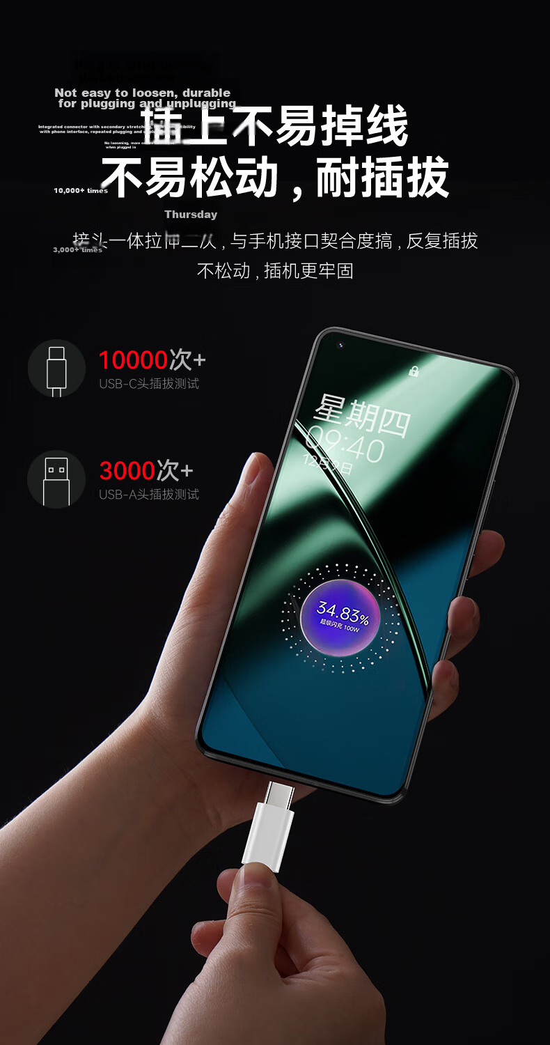 CangHua Type-C Data Cable 10A Charging Cable Super Flash Charge 100W Fast Charging Compatible with OnePlus 1+15/13/12/11/10/9RT/8Pro/Ace5/3/2 Phones 1.5m 9