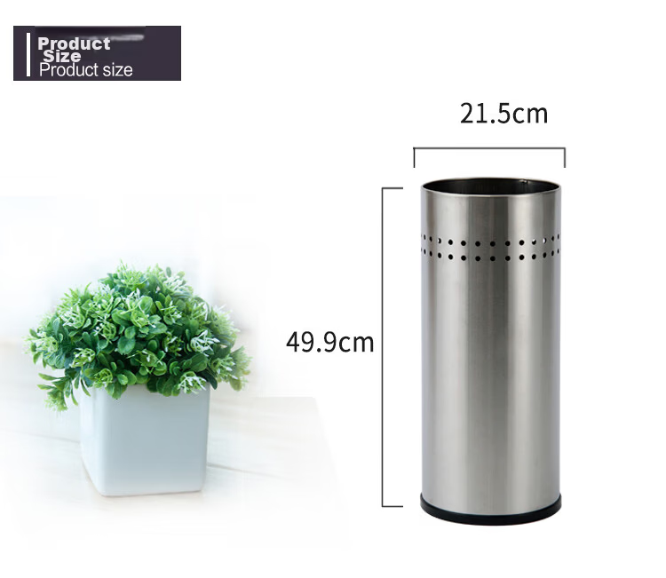OurunZhe Stainless Steel Brushed Round Umbrella Storage Bucket Large Natural Color for Home and Hotel Long Handle Stand 9
