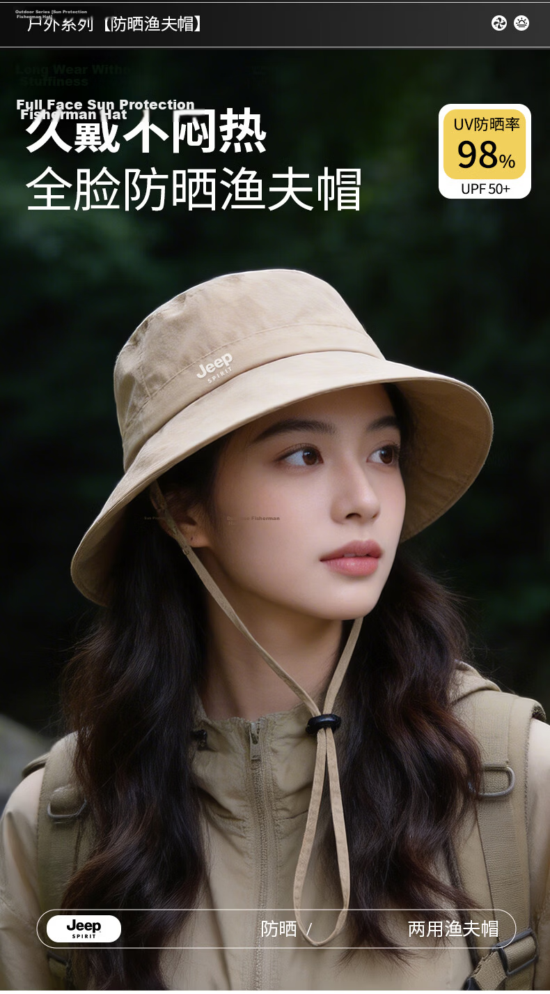 JEEP SPIRIT Women's Sunshade Bucket Hat Summer UV Protection Outdoor Hiking Sun Hat Men YF2501 Navy Blue 3