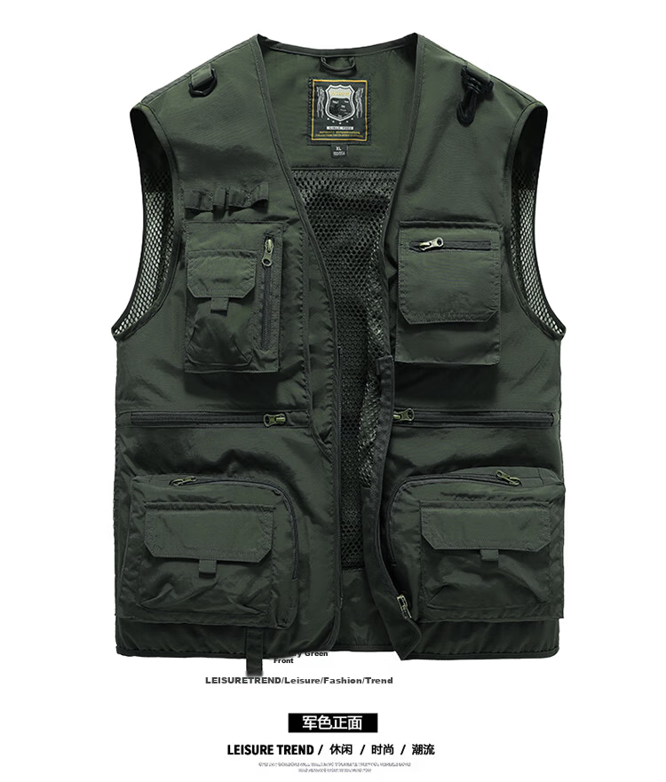 JEEP SPIRIT Men's Work Vest Spring Autumn Fishing Photography Multi-Pocket Jacket Black M 12