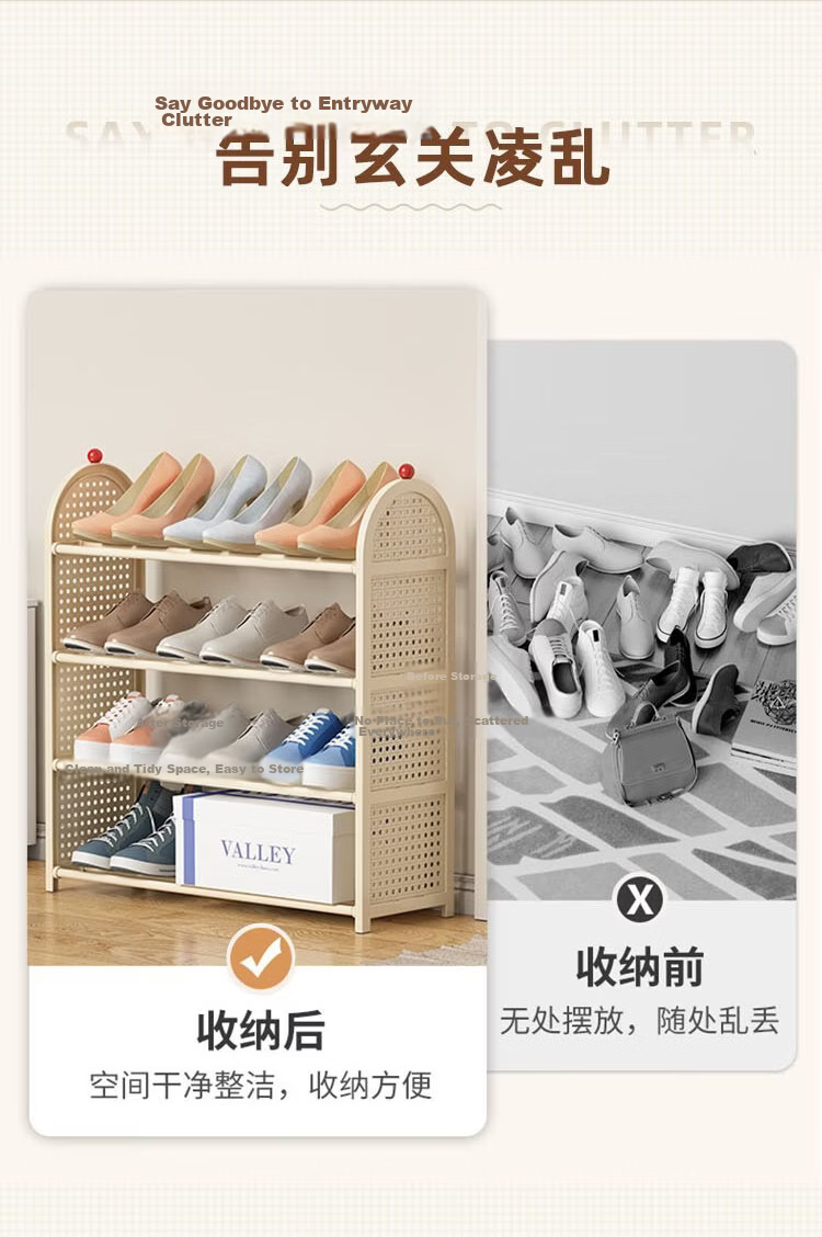 Anerya Multi-Layer Home Shoe Rack Woven Shoe Cabinet Narrow Dormitory Small Rental Shoe Storage Organizer 4-Tier 2