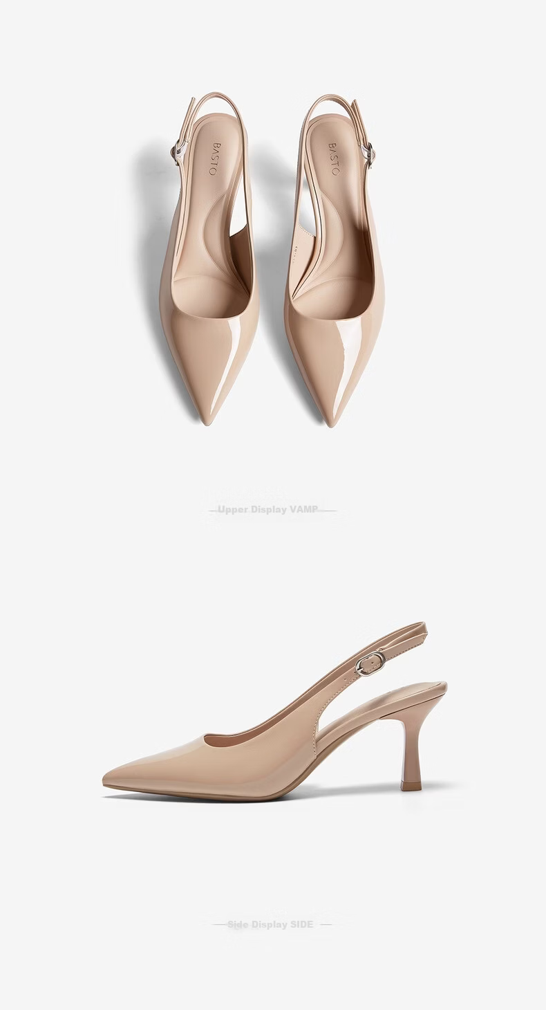 BASTO Elegant Nude Pointed Toe Stiletto High Heel Backless Sandals CU712BH6 26