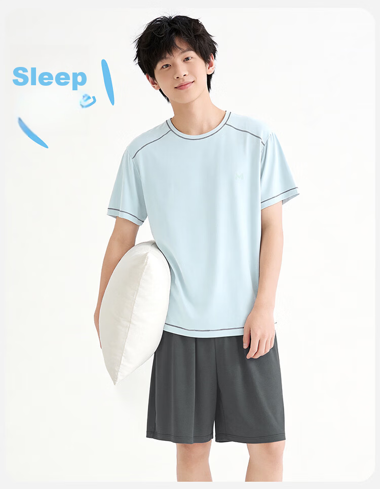 Bingxue Kapok Boys' Modal Pajama Set Summer Cool Short Sleeve Solid Color Two-Piece Sleepwear for Kids and Teens 11