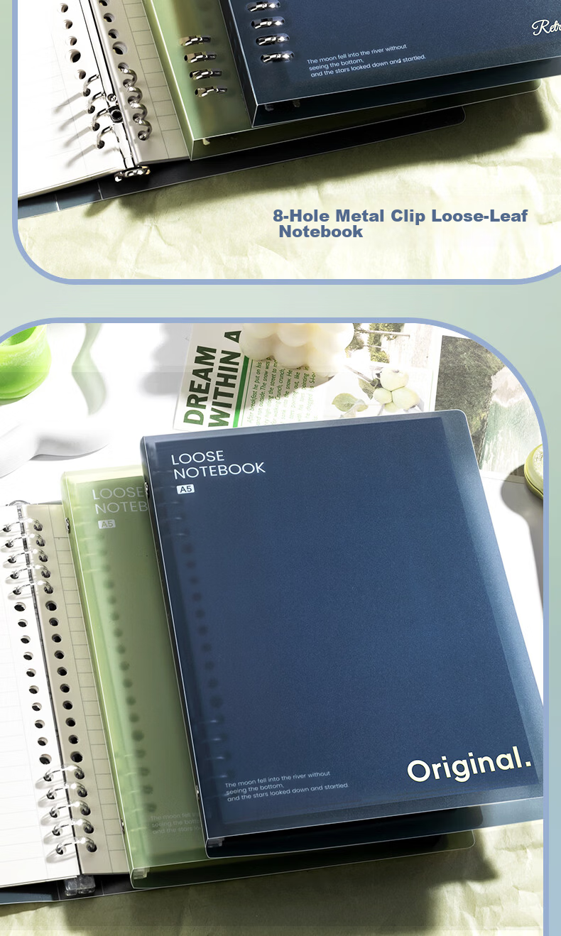 Wengu A5 Notebook Loose-Leaf 51 Sheets Comfortable Iron Clip Simple Detachable 8-Hole Student Stationery Exam Study Journal Iron Clip - Teal BI120(A5)-A 3