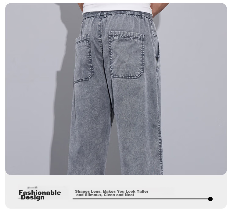 ROMON Tencel Denim Men's Summer Thin Ice Silk Loose Casual Cropped Pants Denim Blue 31 22