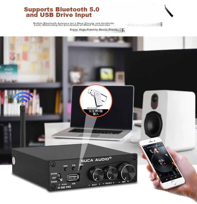 SUCA AUDIO M-98E PRO High Power Digital 2.1 Bluetooth U Disk Small Home Amplifier Subwoofer 3