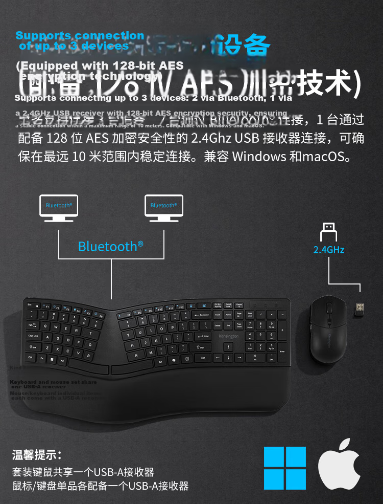 Kensington MY430 Rechargeable Ergonomic Wireless Office Mouse 3-Device Connectivity K75507CN 6