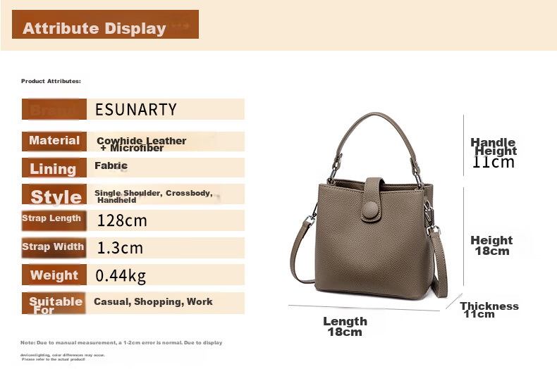 ESUNARTY Genuine Leather Bucket Bag Women 2026 New Handbag Boutique High-End Shoulder Crossbody Bag Birthday Gift for Women 7