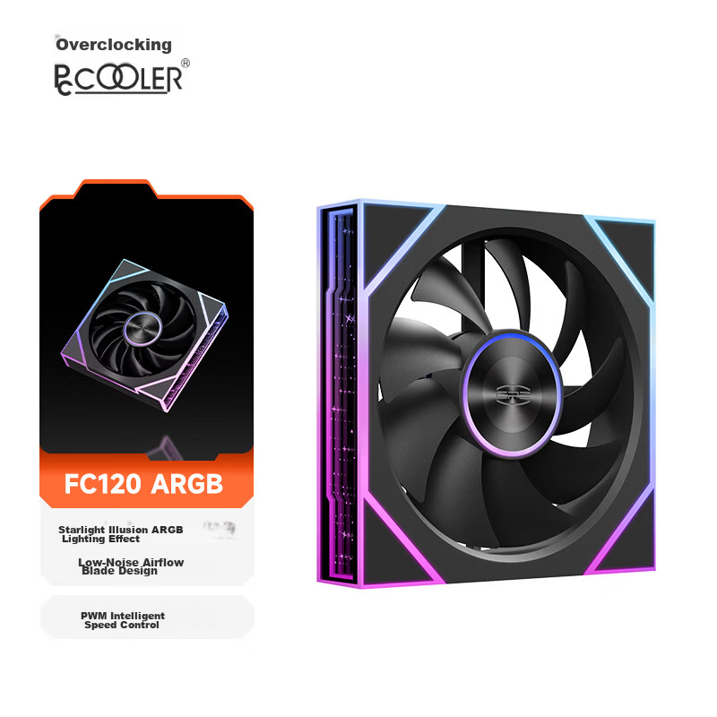 PCCOOLER FC120 ARGB Black 12CM Case Fan (Starlight Illusion Lighting Effect / Motherboard Sync Lighting / PWM Male and Female Connectors)