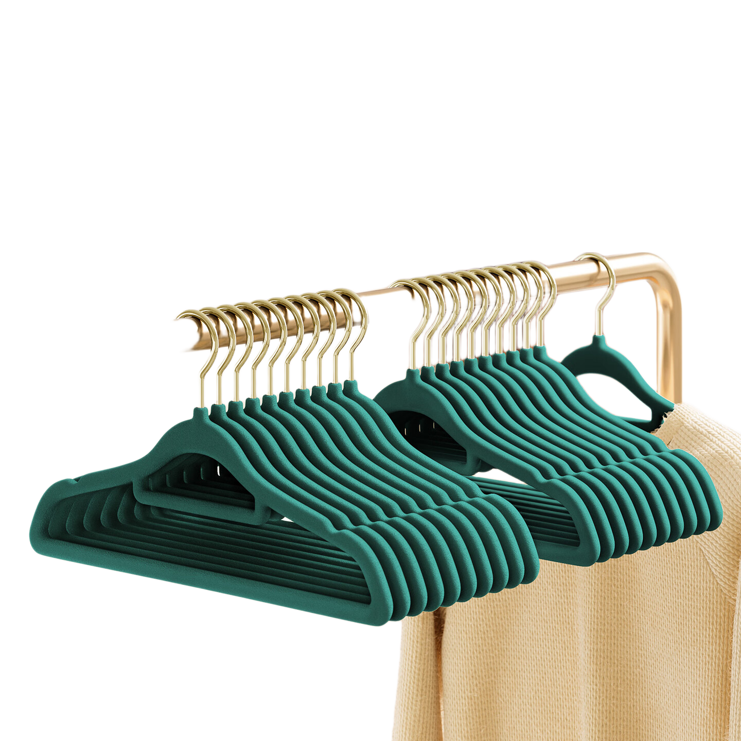 JEKO&JEKO Velvet Hangers, Non-Slip Clothes Hangers, Garment Hangers, Wardrobe Hangers, Green, 10 Pieces