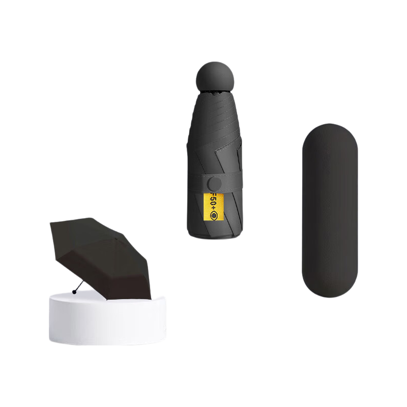 Yinxiangcheng Mini Capsule Umbrella, Black Gel Sun Protection, UV-Resistant, Lightweight Portable Sunshade, Dual-Use for Sunny And Rainy Days, Black
