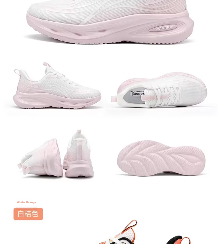 Warrior Official Women's Sports Shoes 2026 Summer New Lightweight Mesh Running Shoes for Women 5535 White Pink Size 36 33