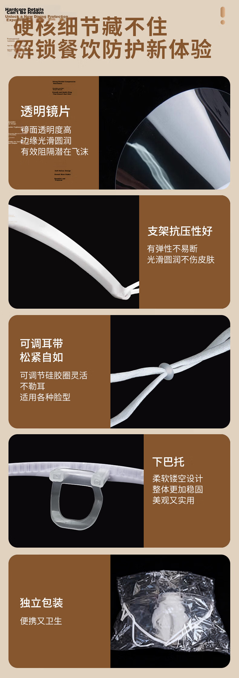 Mingdianshangpin Transparent Face Mask MS-100 Single-Sided Anti-Fog Food Grade 10 Pieces/Box Smiles Hygienic Anti-Droplet Reusable Non-Ear Binding for Restaurants, Canteens, Chefs, Hotels, Kitchens And Dining Rooms 7
