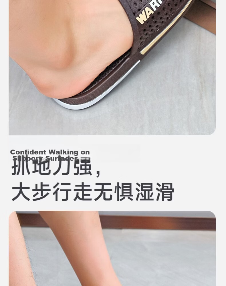 Warrior Men's Slippers Home Use Shower Non-Slip Bathroom Indoor Outdoor Silent Cool Slippers HL3C33 Black Size 43 11