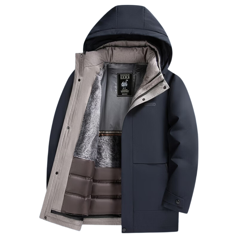 Yalu [90% Goose Down] Men's Winter New Mid-Length Business Thickened Hooded Detachable Liner Down Jacket