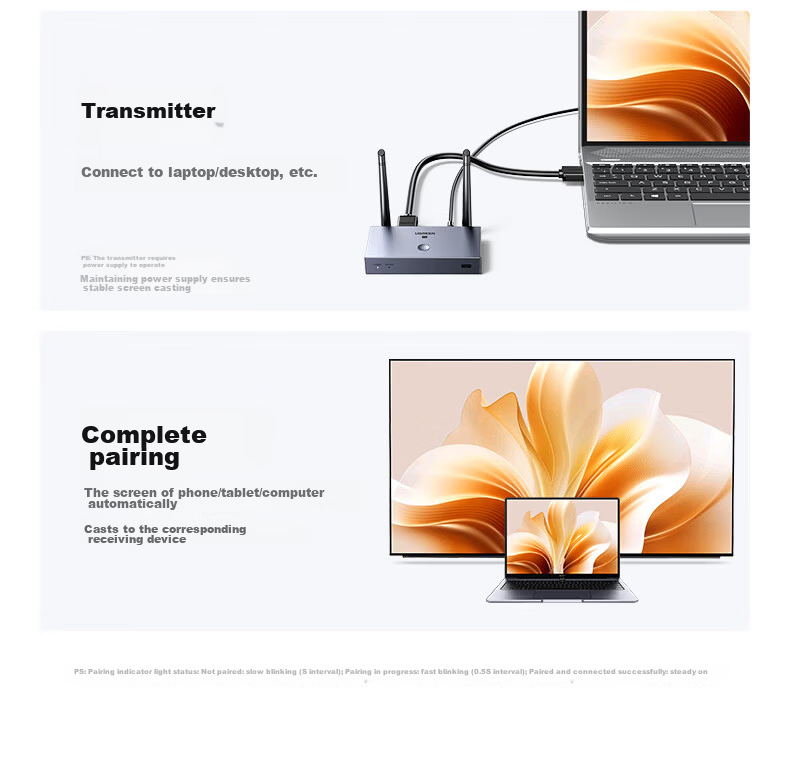 Ugreen HDMI Wireless Screen Mirroring Device HD Conference Multi-Receiver Compatible with Laptop Desktop TV Projector 100m Transmission Single Receiver 75532 36