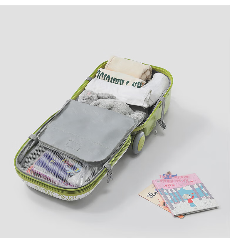 DULA Kids Luggage PC Travel Suitcase Ride-On Carry-On Trolley with Fence Peach Pink 20 Inch 27