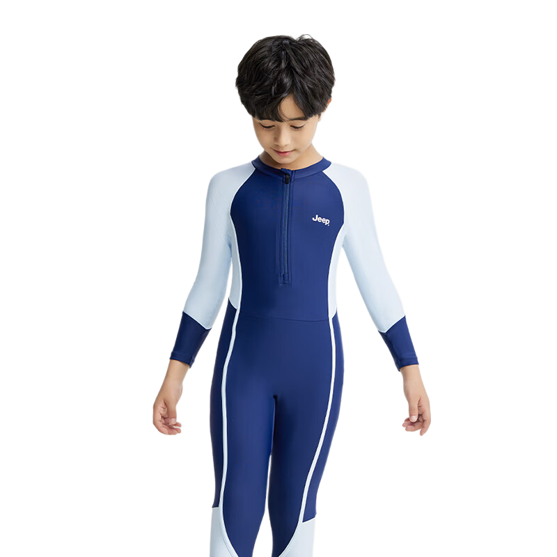 Jeep Children's Swimsuit for Boys And Girls, One-Piece Professional Quick-Dry Surfing Swimwear for Older Kids, Navy Blue, Size 130