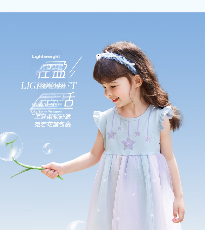 JELLYBABY Flutter Sleeve Fairy Dress Summer Girls Baby Patchwork Mesh Breathable Lightweight Skirt 12