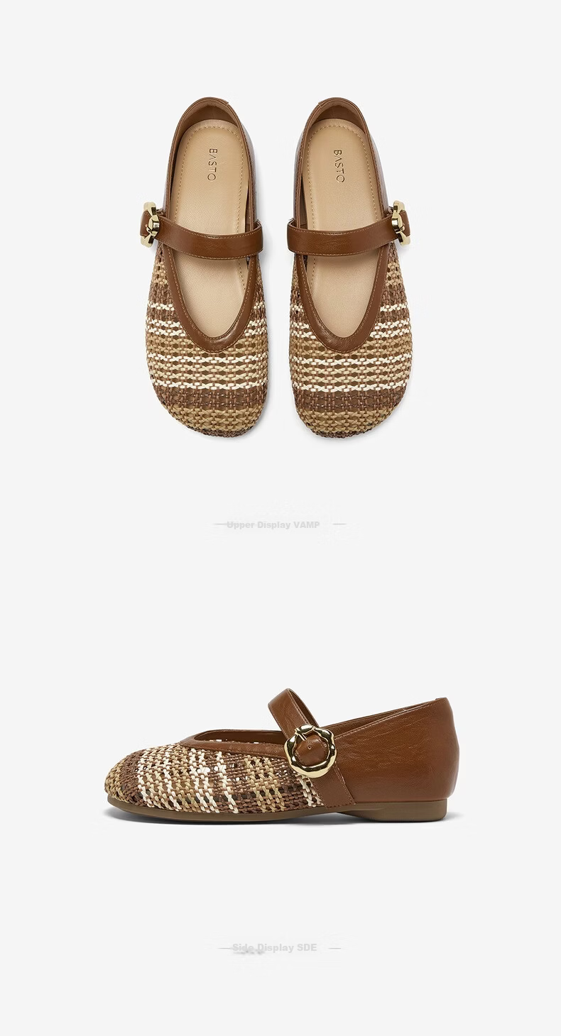 BASTO Woven Mary Jane Ballet Flats Women Low Heel Shallow Single Shoes F1059BQ6 16