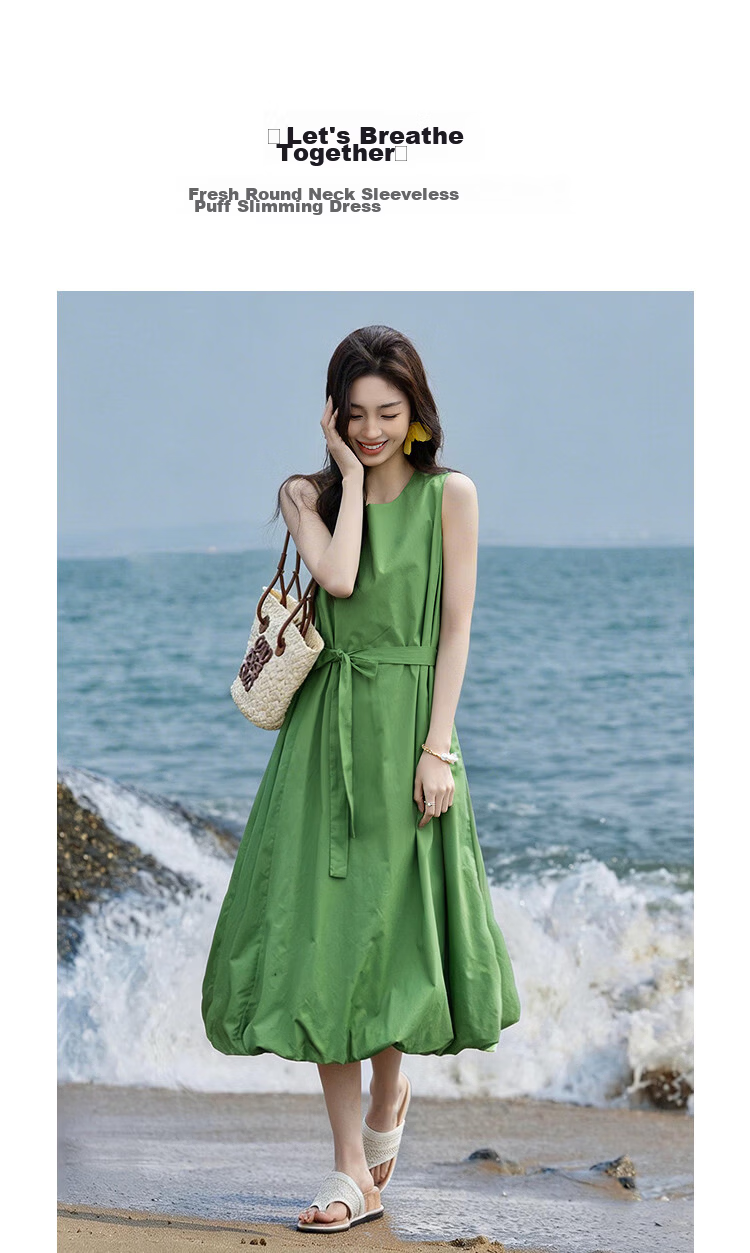 Demana Fresh Cotton Summer Breathable Sleeveless Round Neck Slimming A-Line Dress for Women 5