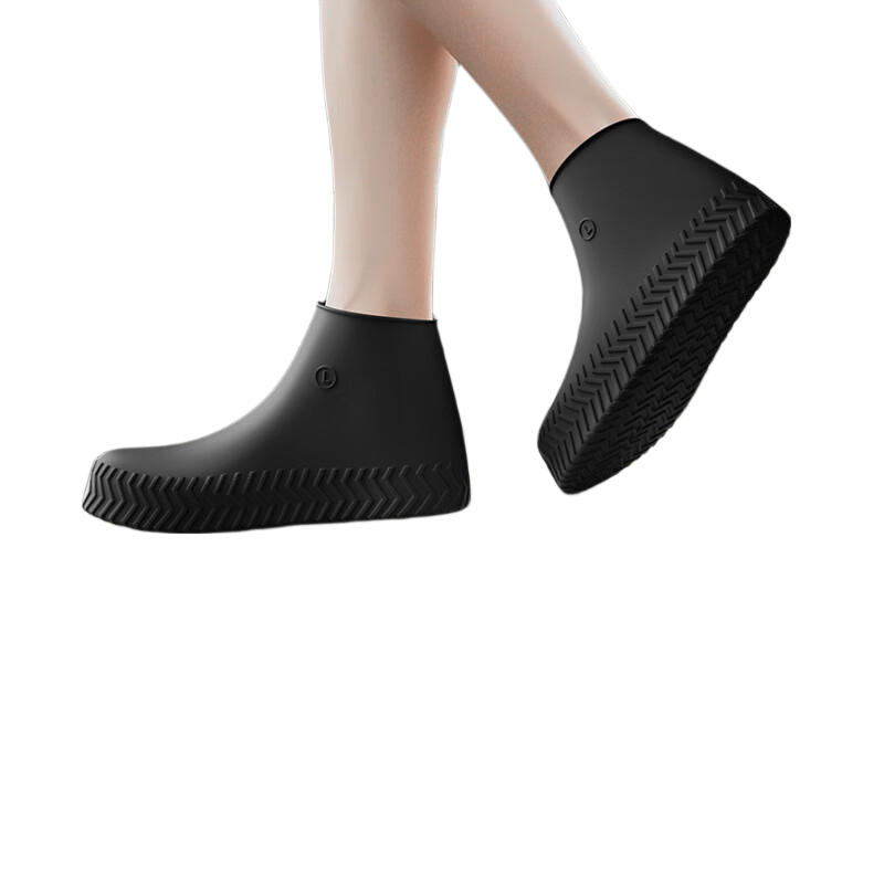Aikangni Adult Silicone Rain Shoe Covers Waterproof Non-slip Wear-resistant Portable Rain Boots Thickened Black Size L
