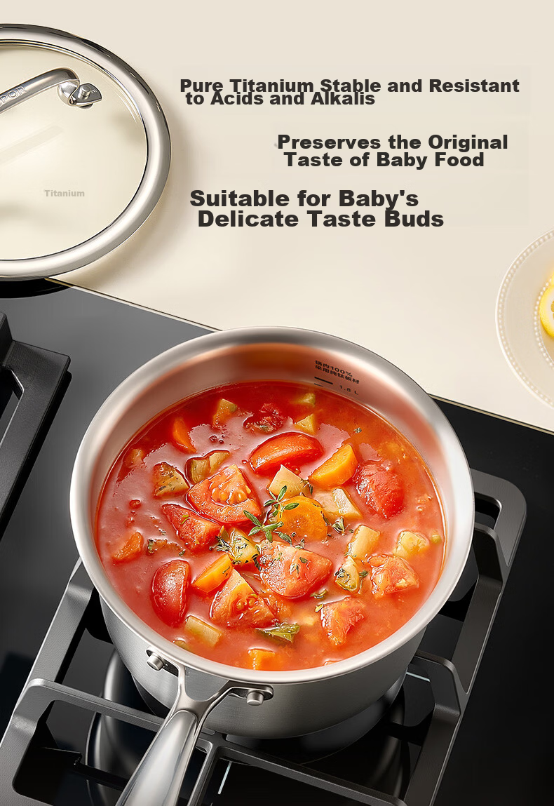 SUPOR JD Exclusive Pure Titanium Milk Pot Non-Coated Lightweight Non-Stick 100% Pure Titanium Plate Milk Pot 18cm Compatible with All Stoves 18