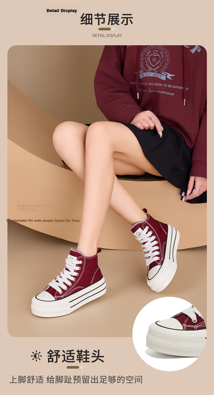 La Chapelle Women's Canvas High-Top Thick-Soled White Sneakers Casual Platform Shoes for Women - 088 Black Size 36 6