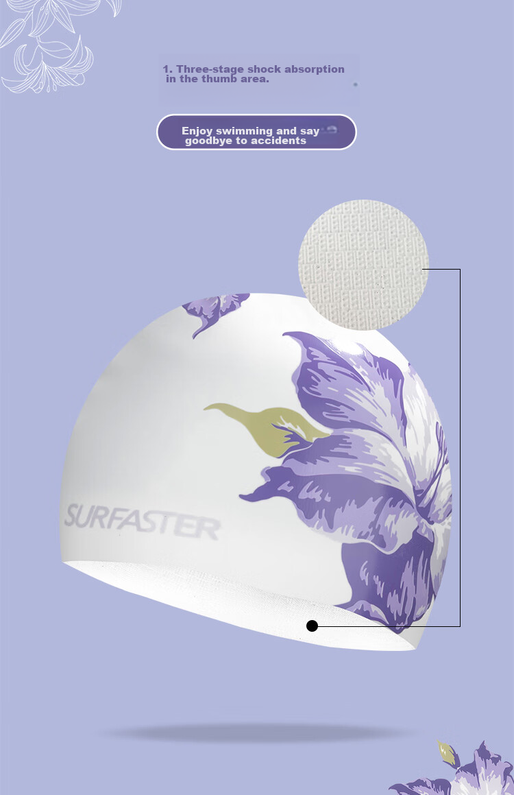 Sulang Large Size Swim Cap for Women with Long Hair, Ear Protection, Adult Silicone Waterproof Non-Binding Fashionable Swimming Cap, Summer Rose 6