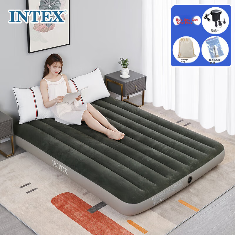 INTEX Inflatable Mattress, Camping Outdoor Air Bed, Nap Home Use Double Folding Bed, Tent Moisture-Proof Mat 64109