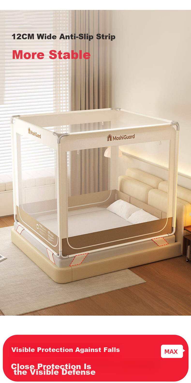 XIHAN Class A Home Baby Anti-Fall Playpen Mosquito Net with Three Doors 1.5*2m Bed [Snap Buckle Frame with Fan Rod] 10