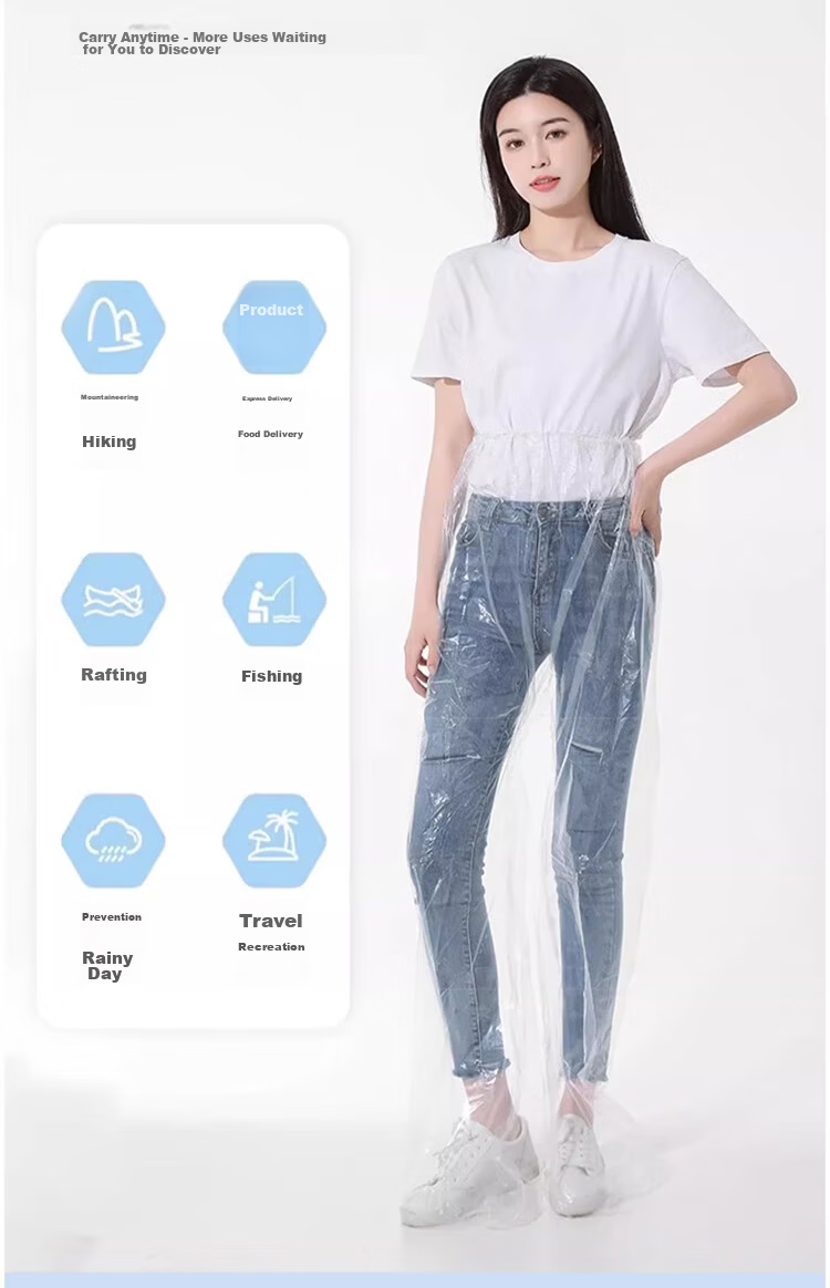 Mashifu Thickened Disposable Foot-Covering Rain Pants Waterproof Long Plastic Rain Trousers for Men and Women, One Size, Transparent, 5 Pieces 14