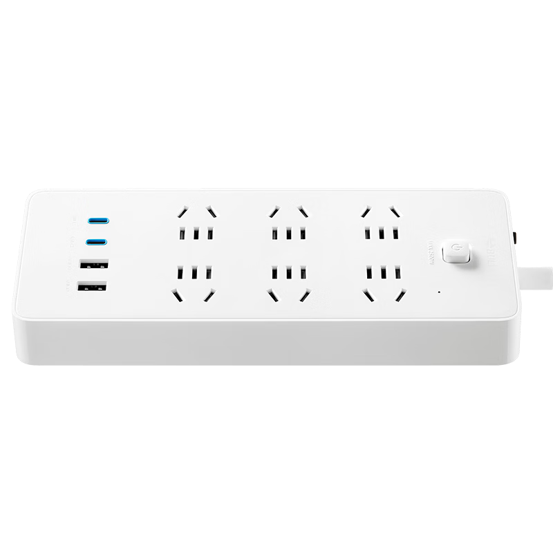 BULL Small White USB Power Strip/Extension Cord/Power Bar/Power Strip Type-C Port + USB Port + 6 Outlets, Total Length 1.8 Meters, White, GNV-U1156 Master Switch