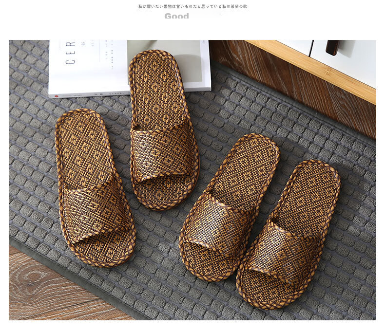 GUOLUOFEI Woven Unisex Summer Slippers Bamboo Floor Soft Sole Non-Slip Men's New Bamboo Sole Size 38-39 16