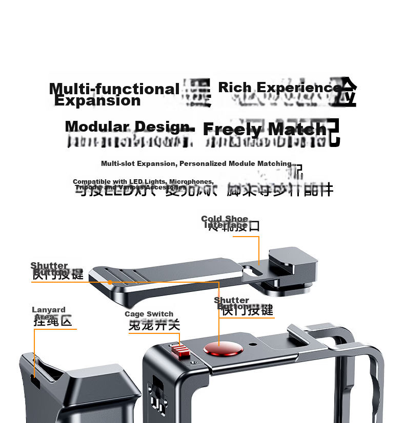 BIAZE DJI Action 6 Street Shooting Handle Set Magnetic Quick Release Cage Protective Case Ultra-Light Full Aluminum Metal Horizontal and Vertical Shooting Protection Frame Vlog Photography Expansion A 6