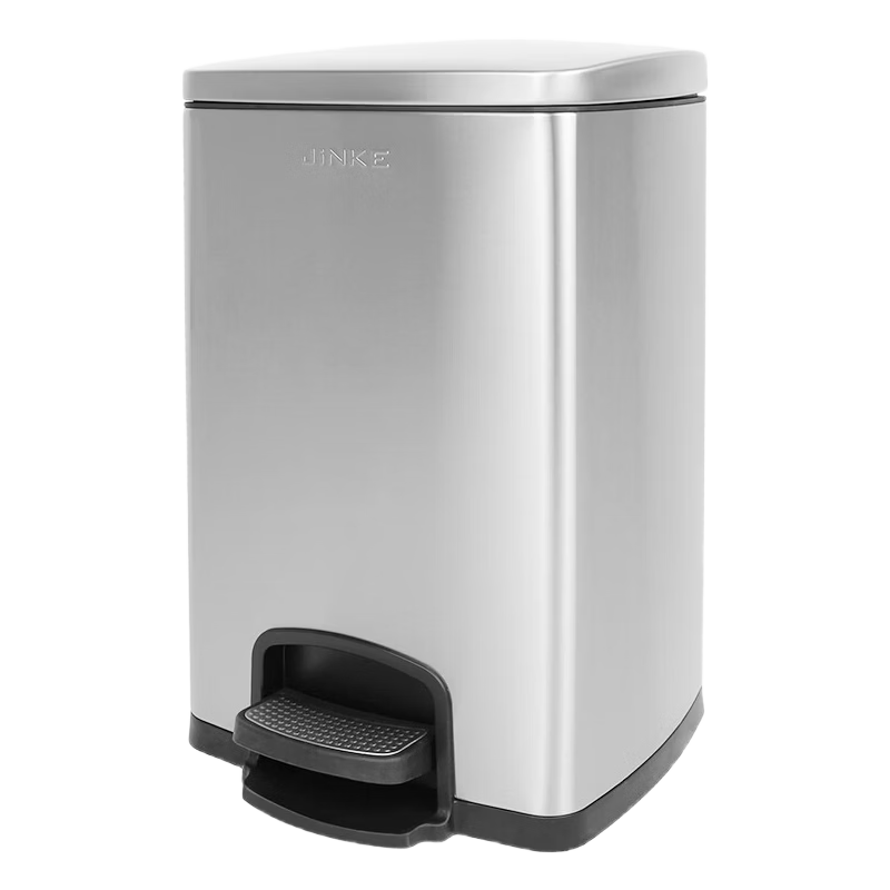 Jinke 20L Stainless Steel Large Trash Can Pedal Covered Square Sorting Commercial Custom Sand Silver Steel for Hotel Lobby Office Mall Corridor Outdoor