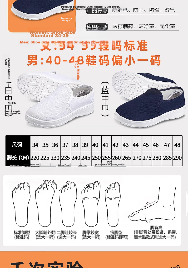 Mulang Anti-Static Mid-Top Shoes Thickened Soft Sole for Food Factory Clean Room, Unisex Dustproof Non-Slip Breathable Work Shoes Blue PU Mid-Top Shoes Size 37 3