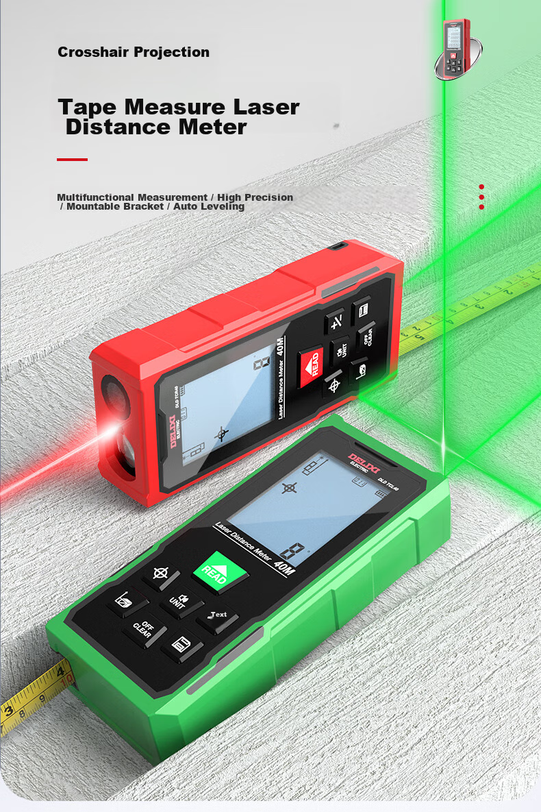 DELIXI ELECTRIC Laser Distance Meter with Crosshair, Tape Measure, Multifunctional Electronic Ruler, Lithium Battery, Red Light, 100m 2